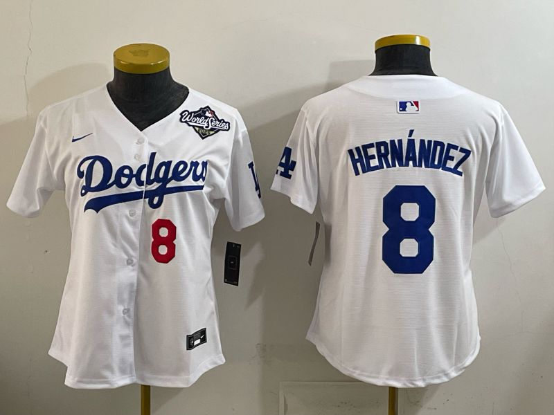 Women 2026 Nike Los Angeles Dodgers #8 Hernandez White Game MLB Jersey 011->women mlb jersey->Women Jersey